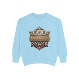 God Money Power Sweatshirt - Vintage Crest Graphic Crewneck