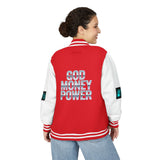 Letterman Jacket — "GOD MONEY POWER" Retro Graphic Varsity Jacket