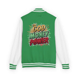 Letterman Jacket — "God Money Power" Graphic Varsity Jacket