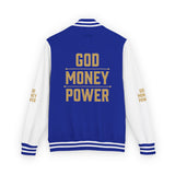 Letterman Jacket — 'GOD MONEY POWER' Red & White Varsity Jacket