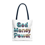 God Money Power Tote Bag – Bold 3D Typography Inspirational Carryall