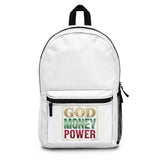 Backpack — GOD MONEY POWER Graphic Backpack (Inspirational Faith & Success Design)