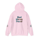 God Money Power Hoodie — Inspirational Graphic Pullover with Script on Sleeves
