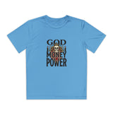 Youth Graphic Tee — "God Money Power" Skull Design