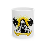 Religious Rebel Ceramic Mug — “God Honey Power” Sun & Palm Graphic (11oz/15oz)