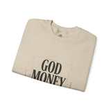 Crewneck Sweatshirt — "GOD MONEY POWER" Bold Typography Pullover