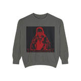Graphic Sweatshirt — Red Saint Illustration with 'Good Morning, Daughter' Banner