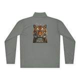 Tiger Graphic Quarter-Zip Pullover — 'God • Money • Power' Chest & Back Print