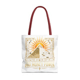 Egyptian Pyramid Tote Bag — "God Money Power" Sun & Ankh Graphic