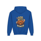 Halloween Pumpkin Hoodie — “God Money Power” Graphic Youth Sweatshirt