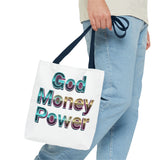 God Money Power Tote Bag – Bold 3D Typography Inspirational Carryall