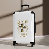 Money Power Suitcase – White Carry-On Luggage with GMP Cash Design