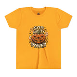 Youth Tee — "God Money Power" Halloween Pumpkin Graphic