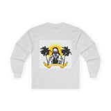 Long Sleeve Tee — Tropical Savior Graphic (Palm Trees & Sunburst)