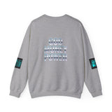 Crewneck Sweatshirt — GOD MONEY POWER Graphic Crewneck (Neon Cyan on White)