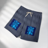 Graphic Fleece Sweat Shorts — Blue Neon Skull Pocket Print