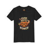 Youth Tee — "God Money Power" Halloween Pumpkin Graphic