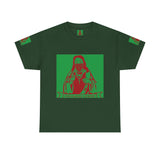 Graphic Tee — Masked Saint Illustration (Red & Green)