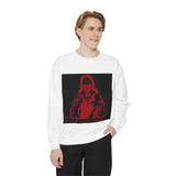 Graphic Sweatshirt — Red Saint Illustration with 'Good Morning, Daughter' Banner