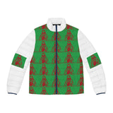Men's Green Red Patterned Puffer Jacket — Retro Icon All-Over Print