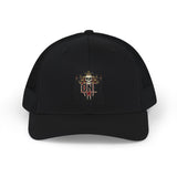 Trucker Cap — "God Money Power" Skull Graphic Snapback