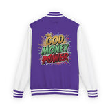 Letterman Jacket — "God Money Power" Graphic Varsity Jacket