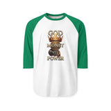 Raglan Shirt — "God Money Power" Crown Graphic Baseball Tee