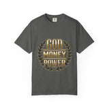 God Money Power T-Shirt — Bold Gold Laurel Graphic Tee