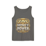 God Money Power Tank Top — Bold Gold Faith & Hustle Graphic