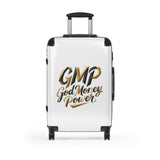 GMP 'God Money Power' Carry-On Suitcase — Gold Script Travel Luggage