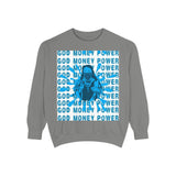 Graphic Sweatshirt - "God Money Power" Blue Retro Streetwear Crewneck