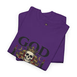 Graphic Tee — "God Money Power" Skull Design