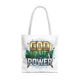 Tote Bag — "God Money Power" Graphic Religious Motivational Tote
