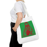 Jesus Face Mask Tote Bag – Green & Red Religious Graphic Shopper