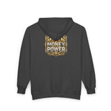 Money Power Zip Hoodie — Gold Emblem Graphic Full‑Zip Hooded Sweatshirt