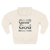 GMP God Money Power Hoodie — Metallic Text Graphic Fleece Hoodie