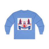 Long Sleeve Tee — "God Money Power" Patriotic Jesus Graphic