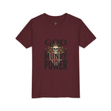 Youth Tee — 'God Money Power' Skull Graphic Shirt