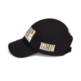 GMP 'Good Money Power' White Dad Cap — Distressed Gold Logo Baseball Hat