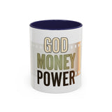 God Money Power Accent Coffee Mug — Motivational Faith & Wealth Ceramic Mug