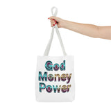 God Money Power Tote Bag – Bold 3D Typography Inspirational Carryall
