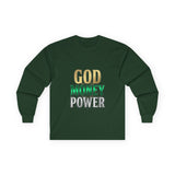 God Money Power Long Sleeve Tee — Inspirational Faith & Wealth Graphic Shirt