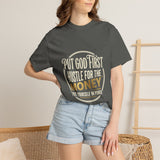 Money Quote T-Shirt — "Put God First, I Hustle For The Money" Graphic Tee
