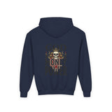 Youth Hoodie "God Money Power" Skull Graphic