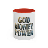 God Money Power Accent Coffee Mug - Inspirational Faith & Prosperity Ceramic Mug (11/15oz)