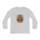 Youth Long Sleeve Tee — 'God Money Power' Halloween Pumpkin Graphic
