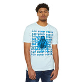 God Money Power Graphic T-Shirt — Blue Anime-Inspired Streetwear