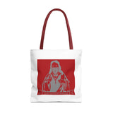 Saint Icon Red Graphic Tote Bag — 'Good Money Power' Illustration