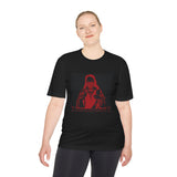 Red Prayer Graphic Tee — Retro Gothic Nun Illustration Moisture-Wicking Shirt