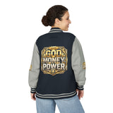 Letterman Jacket — God Money Power Gold Emblem Varsity Jacket